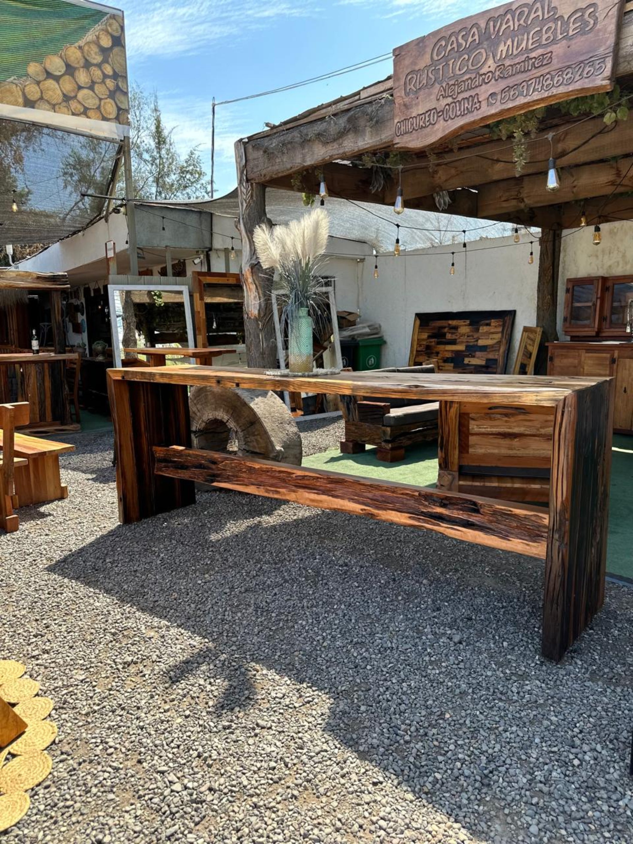 Mesa de Barra Rústica de Madera Maciza