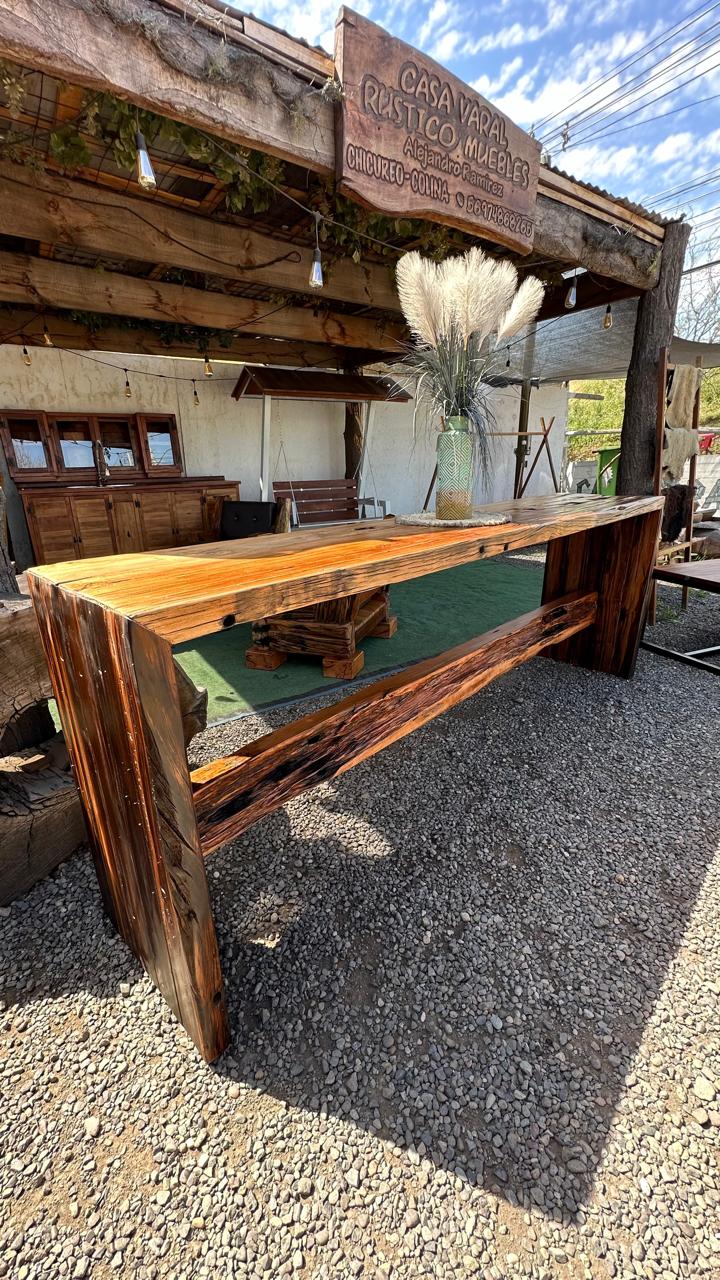 Mesa de Barra Rústica de Madera Maciza